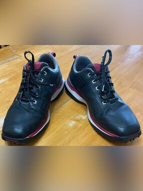 Sqairz Men’s Arrow Classic Golf Shoes Black and Red, Size 12.